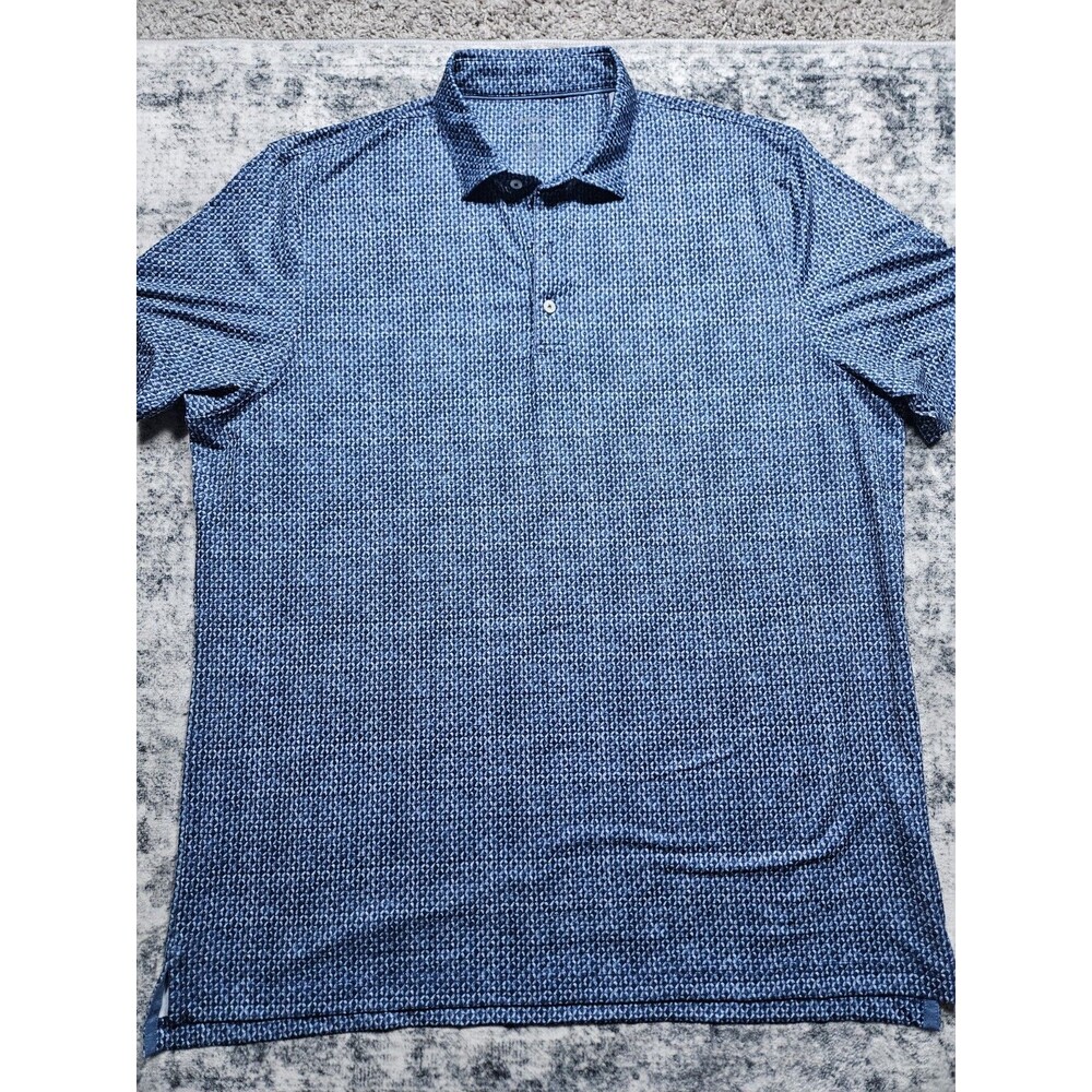 Johnnie-O Mens XL Performance Polo All Over Print UPF 50 Sun Protection Blue